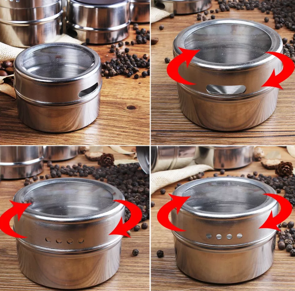 6 Piece Magnetic Spice & Condiment Jar Set - Stainless Steel