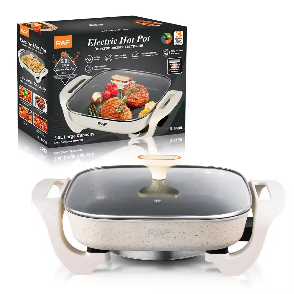 RAF Multi-Functional Electric Hot Pot - 5L Capacity, Non-Stick, Adjustable Temperature Control