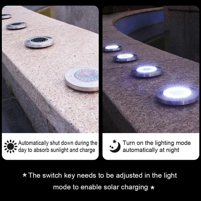 Set of 4 Round Solar Powered Garden LED Lights for Ground Pathway with UV and Water Resistance