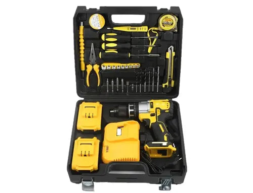 21V Cordless Drill Kit with Set of 2 Lithium Batteries & Essential Hand Tools - 34 Pcs Tool Set