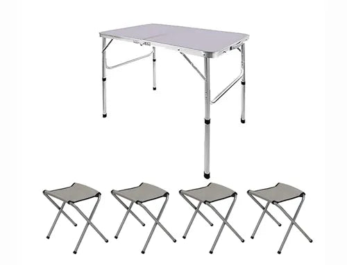 Portable Foldable Adjustable Folding Table & 4 Stools Set for Outdoor Picnics and Camping