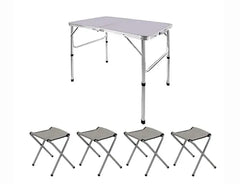 Portable Foldable Adjustable Folding Table & 4 Stools Set for Outdoor Picnics and Camping