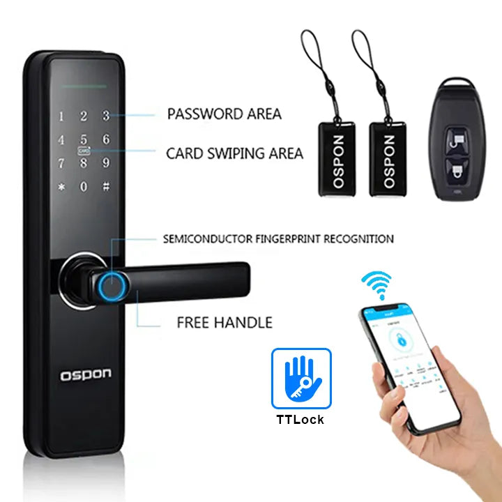 Intelligent Digital Smart Door Lock with Remote Key, Fingerprint Unlocking, IC Card Unlocking & Mobile App Compatibility