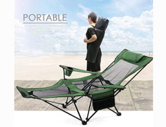 Portable Outdoor Camping Chair Lounger with Footrest and Storage Bag