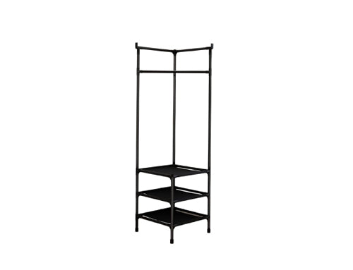 Corner Metal Coat & Clothes Hanging Rack with Storage Shelves