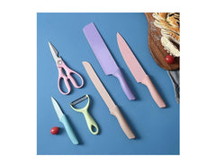 6-Piece Colourful Kitchen Knife Set with Corrugated Blades