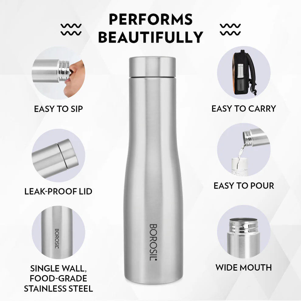 Stainless Steel Water Bottle - 1 Litre with Screw Top Lid, Leak-Proof and Odour-Free Design, Compact Travel-Friendly Bottle for School, Office, Cycling, Hiking, Camping and Outdoor Sports