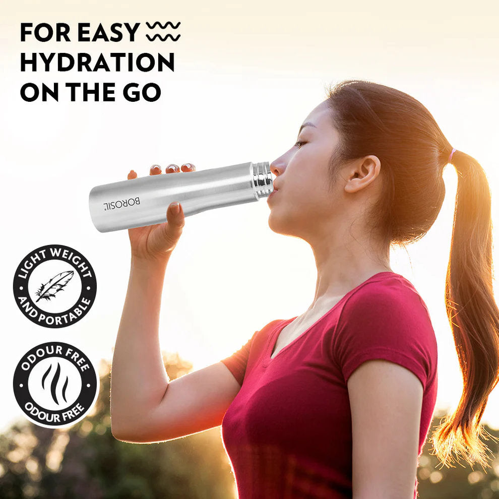 Stainless Steel Water Bottle - 1 Litre with Screw Top Lid, Leak-Proof and Odour-Free Design, Compact Travel-Friendly Bottle for School, Office, Cycling, Hiking, Camping and Outdoor Sports