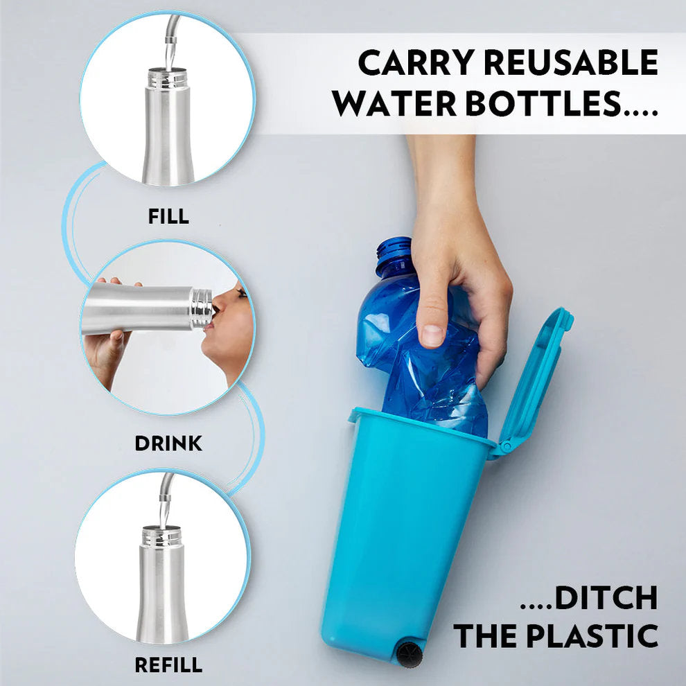 Stainless Steel Water Bottle - 1 Litre with Screw Top Lid, Leak-Proof and Odour-Free Design, Compact Travel-Friendly Bottle for School, Office, Cycling, Hiking, Camping and Outdoor Sports