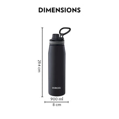 Borosil Hydra Stainless Steel Insulated Bottle 900ml with Double Wall Vacuum Copper Coating, Screwtop Sipper, 14 Hours Hot & 18 Hours Cold Retention, BPA-Free Leak-Proof Travel Water Bottle
