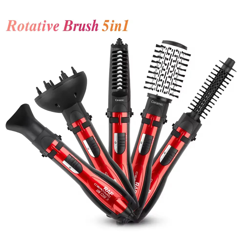 RAF 5-in-1 Multi-Functional Rotative Hair Styling Brush with Hot Air Comb, Straightener, Curler & Volumizer & Diffuser - 1200W