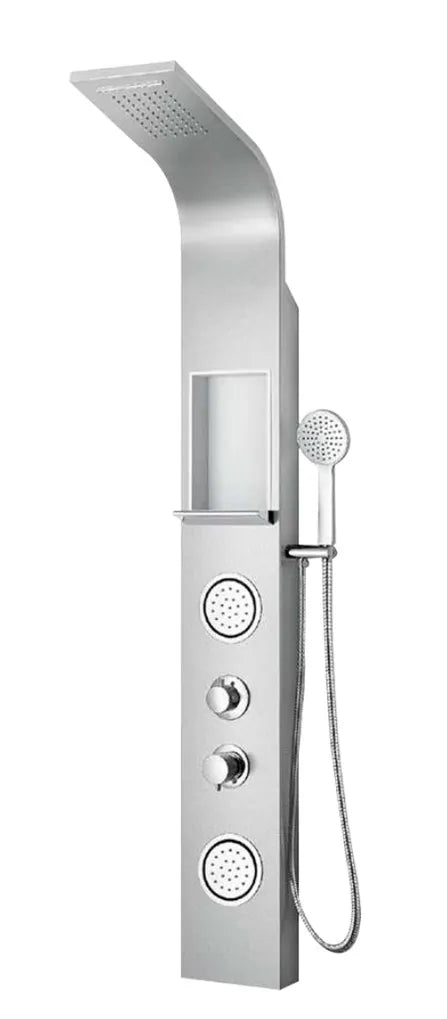 Premium Stainless Steel Shower Panel with Rainfall Shower, Handheld Shower, Body Jets & Storage Shelf