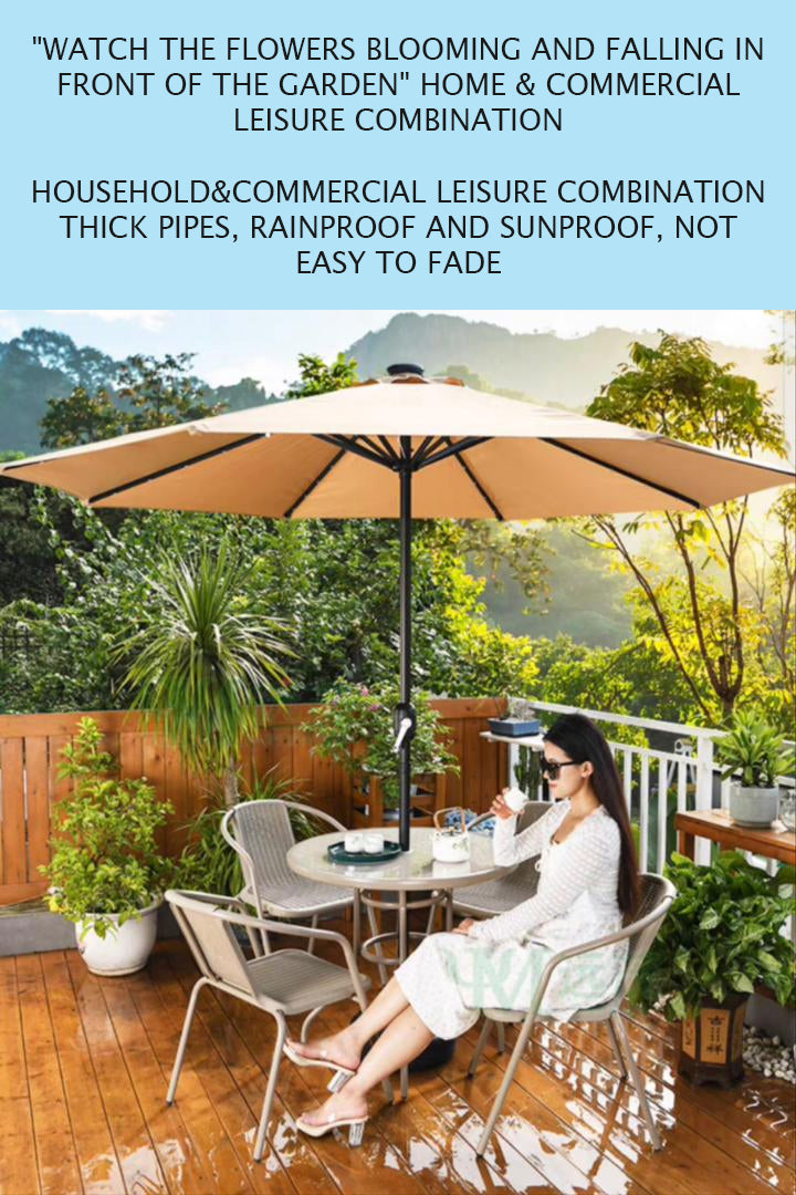Heavy-Duty 2.7 meter Outdoor Patio Umbrella with Base and Rotating Crank - 270 cm x 198 cm x 245 cm