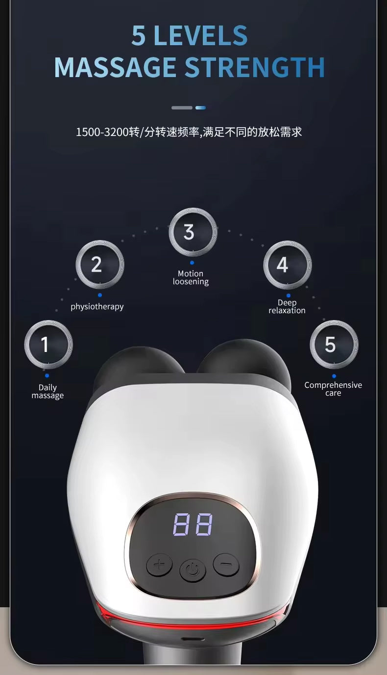Double Head Electric Fascial Massager with 10 Speed Levels, 4 Massage Heads & Type-C Charging for Deep Tissue Muscle Relaxation for Neck, Back & Body