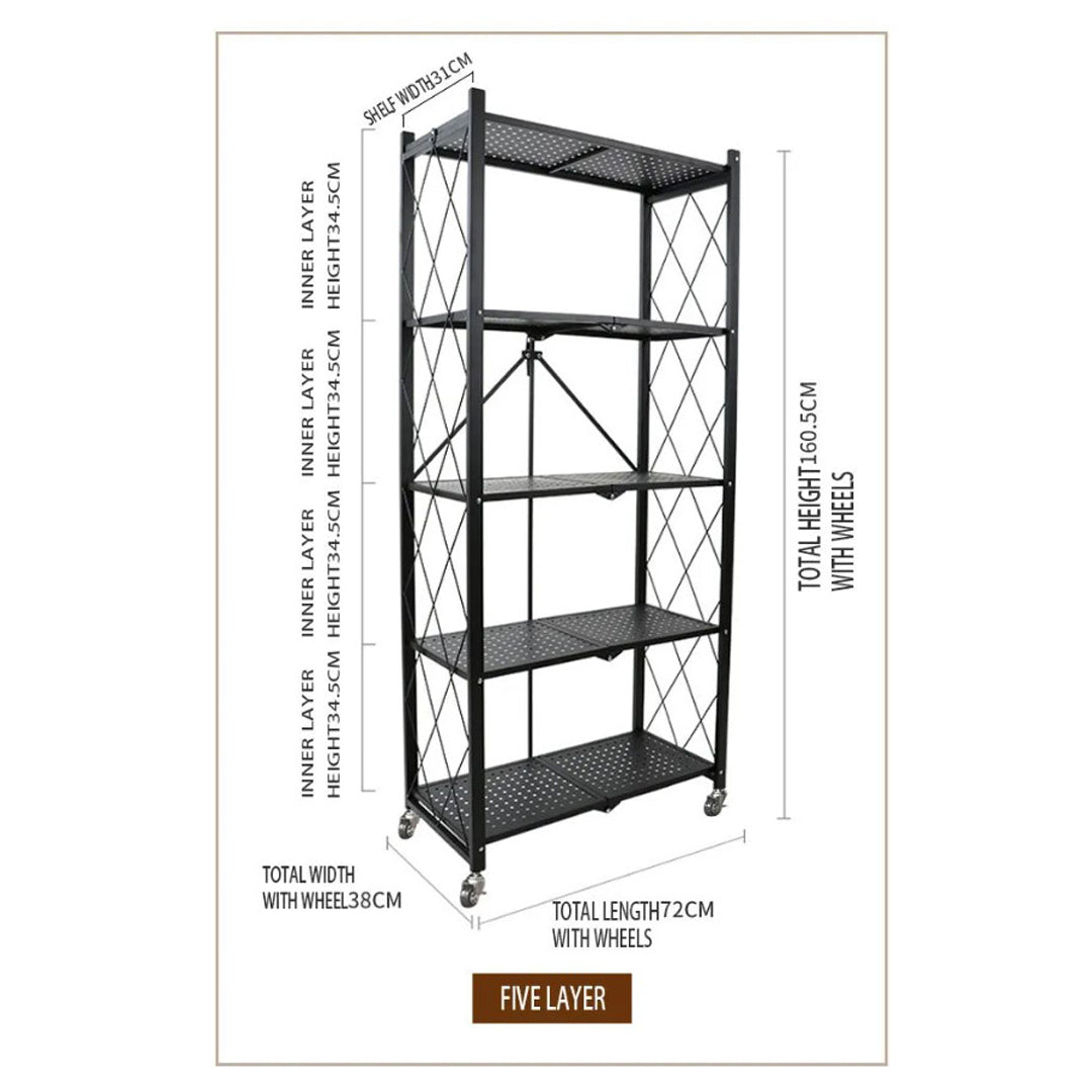 Multi Layer Foldable Metal Storage Rack Organizer with Wheels