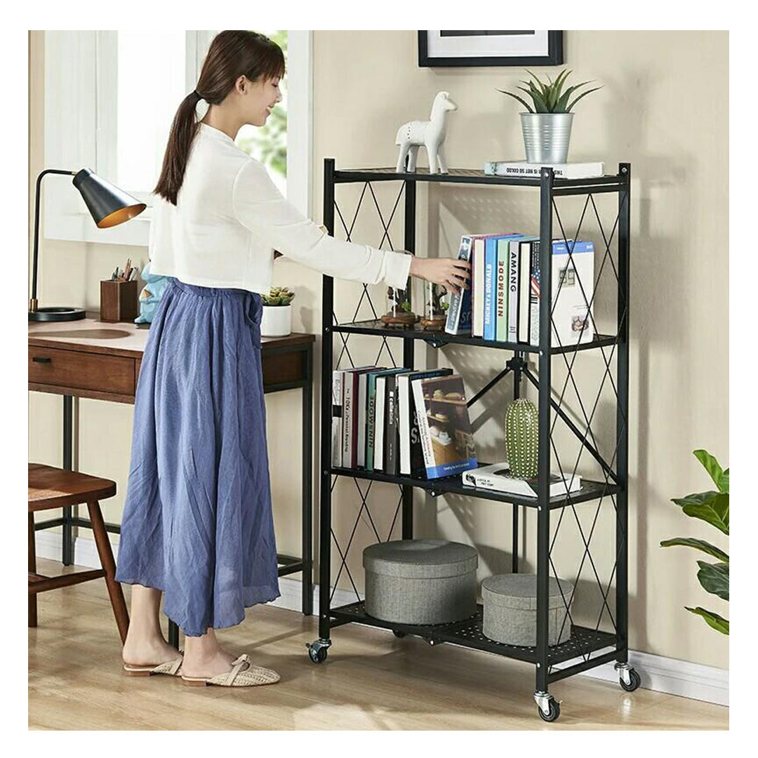 Multi Layer Foldable Metal Storage Rack Organizer with Wheels