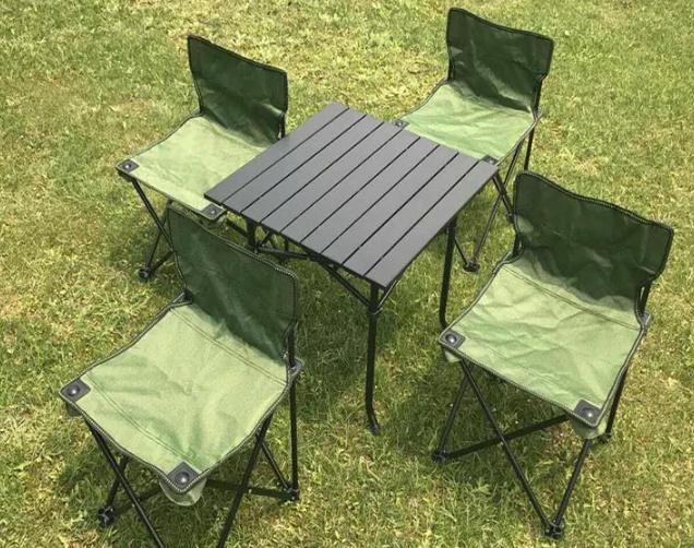 Mini Foldable Aluminium Table & 4 Chairs Set for Outdoors - Lightweight & Portable with Carrying Bag