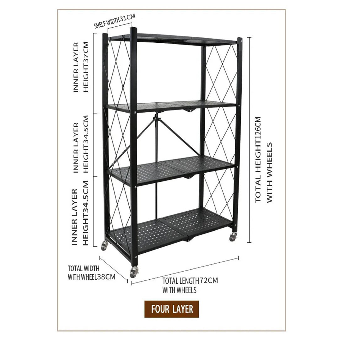 Multi Layer Foldable Metal Storage Rack Organizer with Wheels