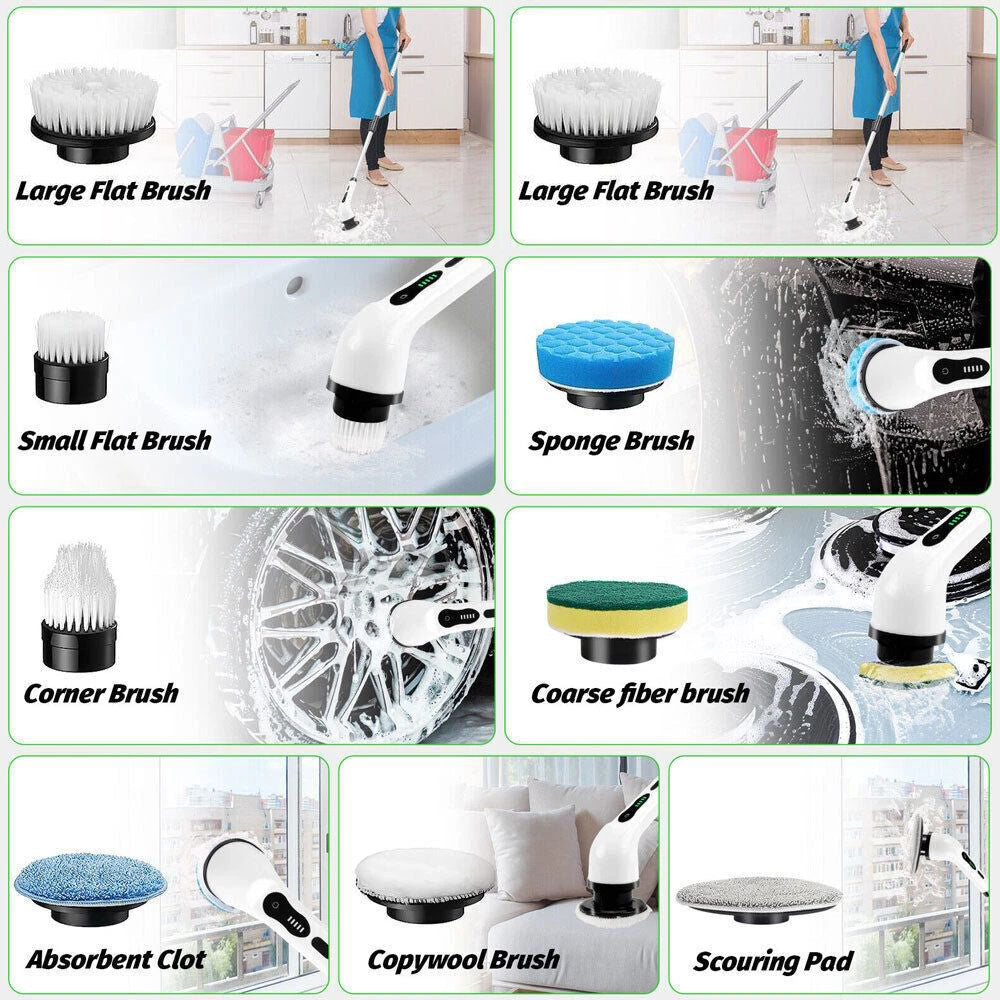 9-in-1 Multifunctional Electric Cleaning Brush Scrubber with Interchangeable Heads & Telescopic Handle