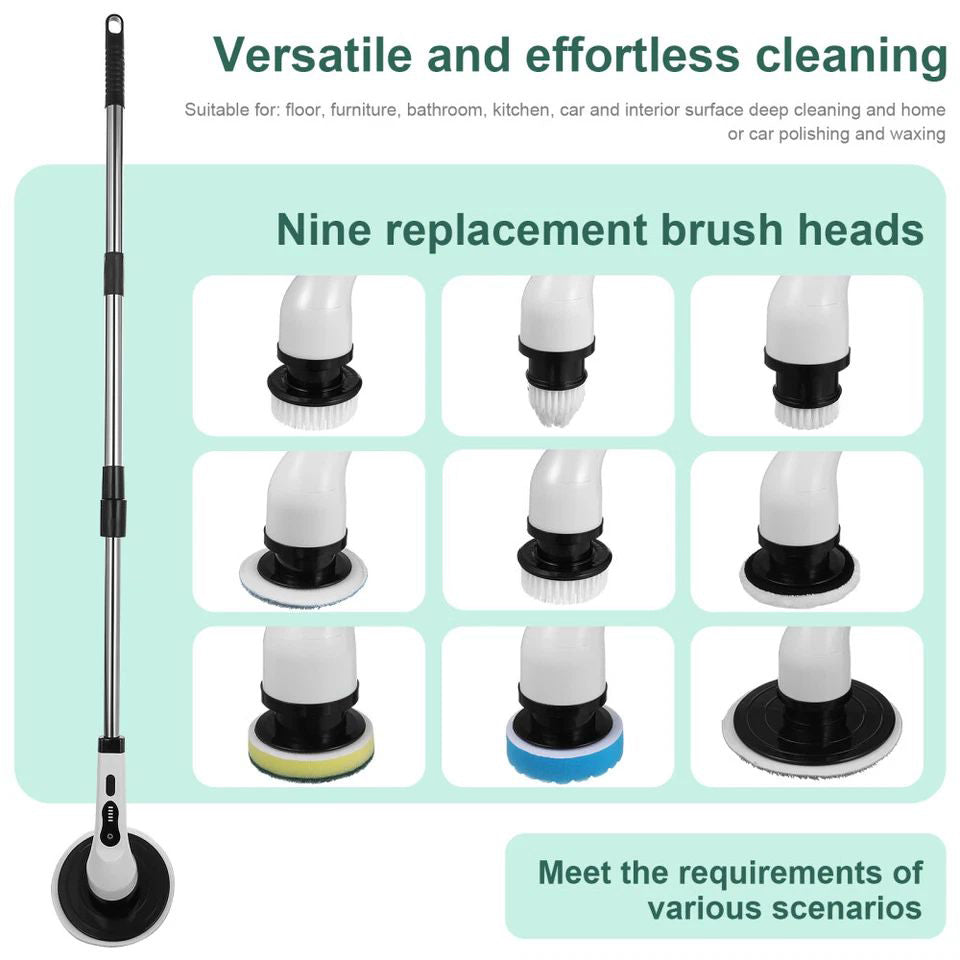9-in-1 Multifunctional Electric Cleaning Brush Scrubber with Interchangeable Heads & Telescopic Handle