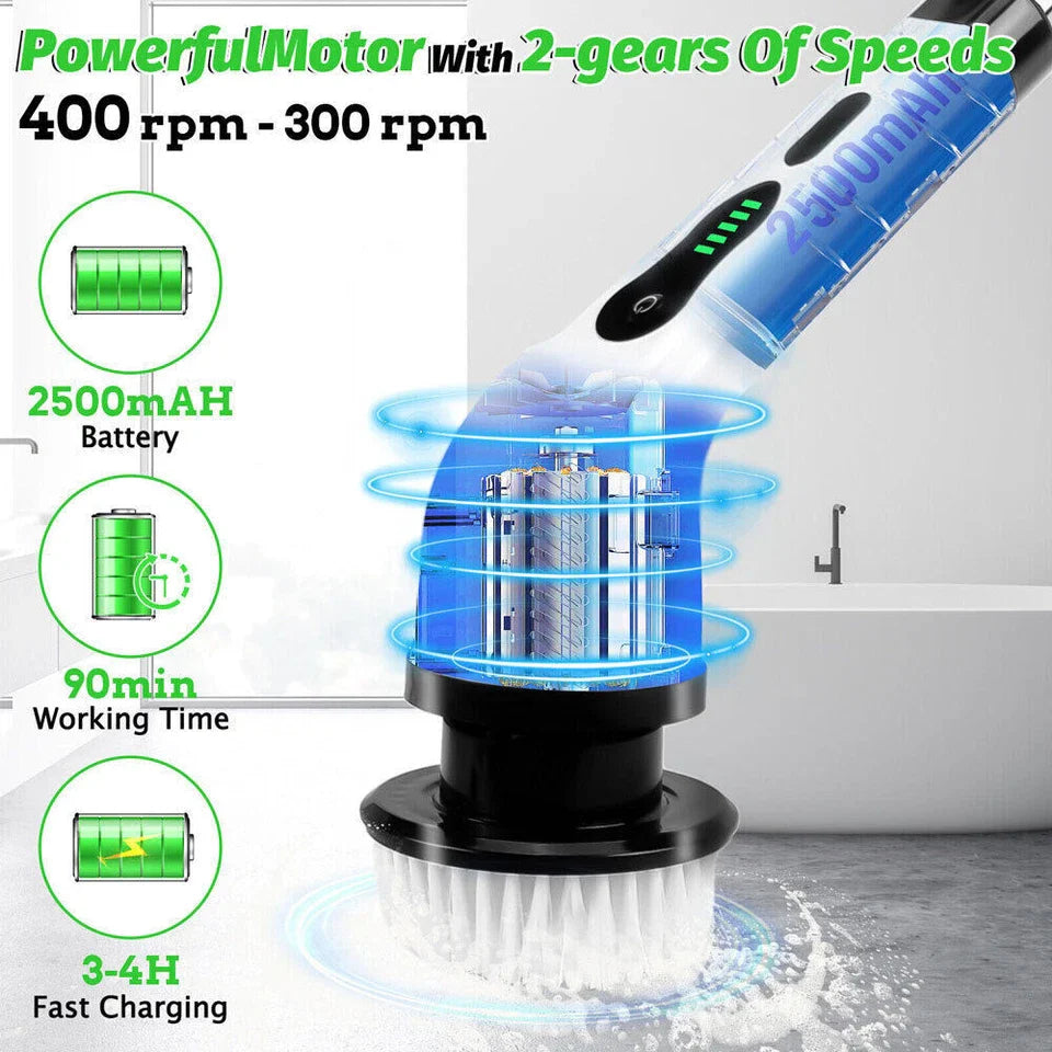 9-in-1 Multifunctional Electric Cleaning Brush Scrubber with Interchangeable Heads & Telescopic Handle