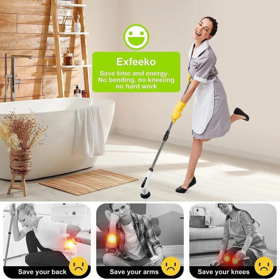 9-in-1 Multifunctional Electric Cleaning Brush Scrubber with Interchangeable Heads & Telescopic Handle