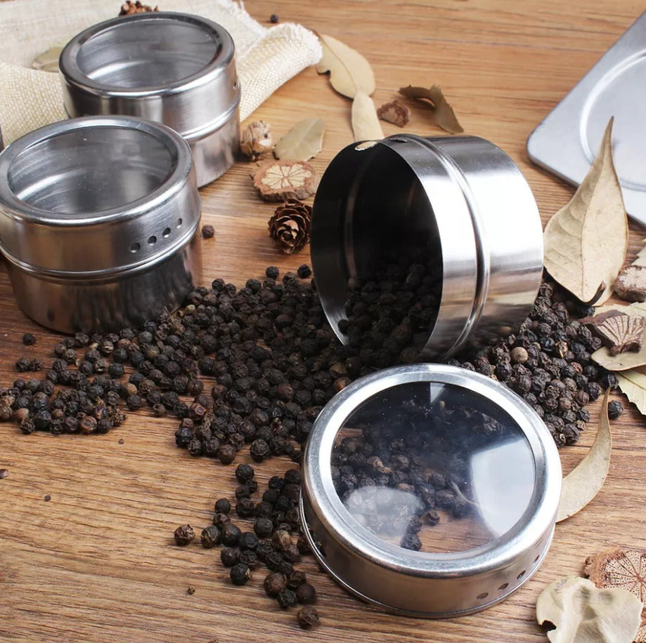 6 Piece Magnetic Spice & Condiment Jar Set - Stainless Steel