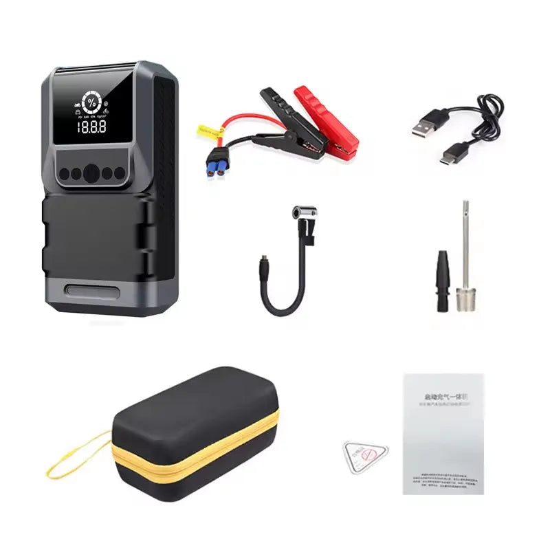 Portable 4-in-1 Car Jump Starter & Air Compressor with Emergency Flashlight & Power Bank - 150PSI Pressure