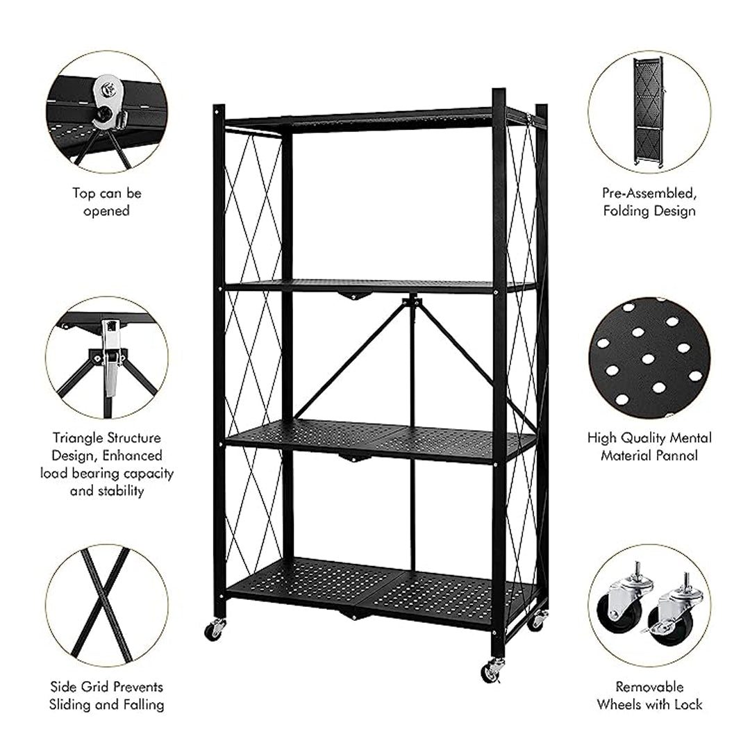 Multi Layer Foldable Metal Storage Rack Organizer with Wheels