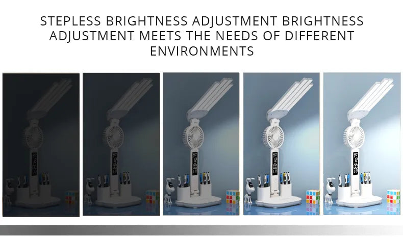 Smart Adjustable LED Desk Lamp with Fan, Touch Control, Time Date & Temperature Display