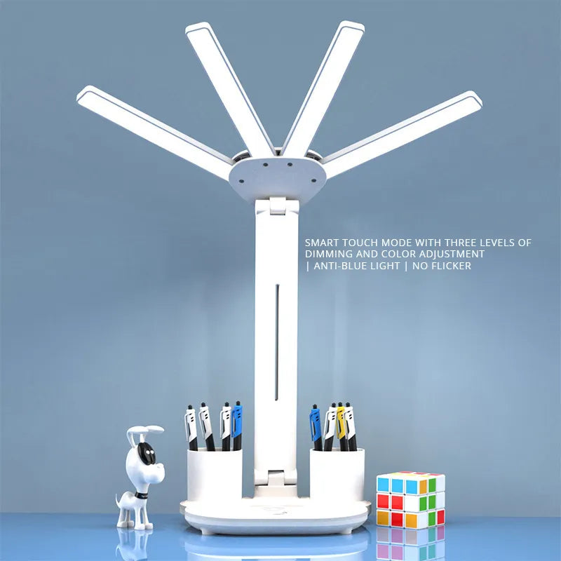Smart Adjustable LED Desk Lamp with Fan, Touch Control, Time Date & Temperature Display