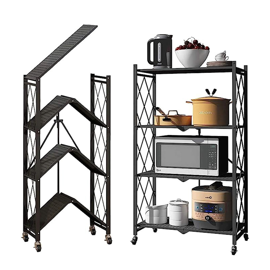 Multi Layer Foldable Metal Storage Rack Organizer with Wheels