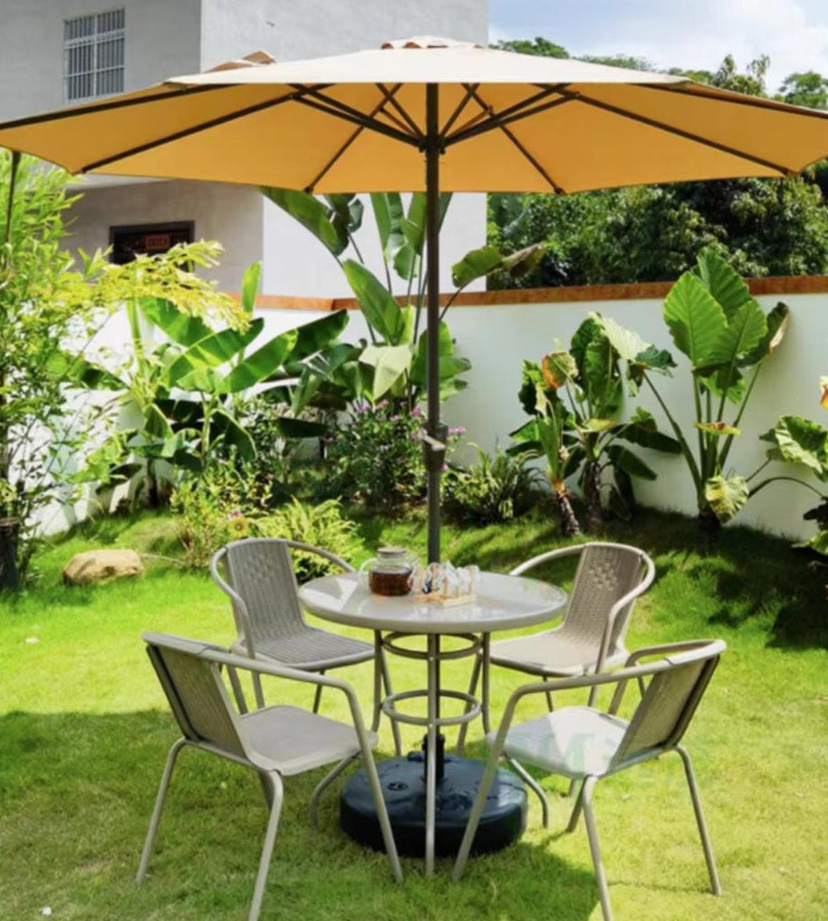 Heavy-Duty 2.7 meter Outdoor Patio Umbrella with Base and Rotating Crank - 270 cm x 198 cm x 245 cm