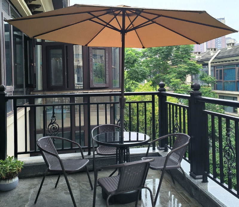 Heavy-Duty 2.7 meter Outdoor Patio Umbrella with Base and Rotating Crank - 270 cm x 198 cm x 245 cm