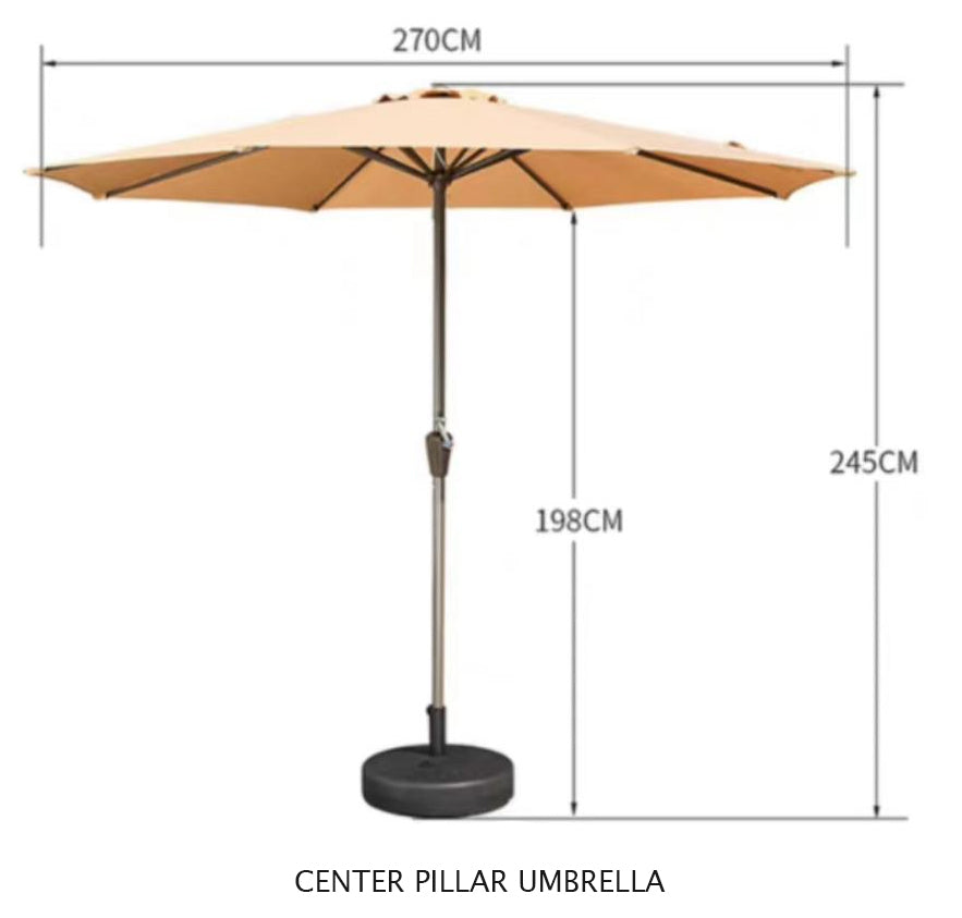 Heavy-Duty 2.7 meter Outdoor Patio Umbrella with Base and Rotating Crank - 270 cm x 198 cm x 245 cm