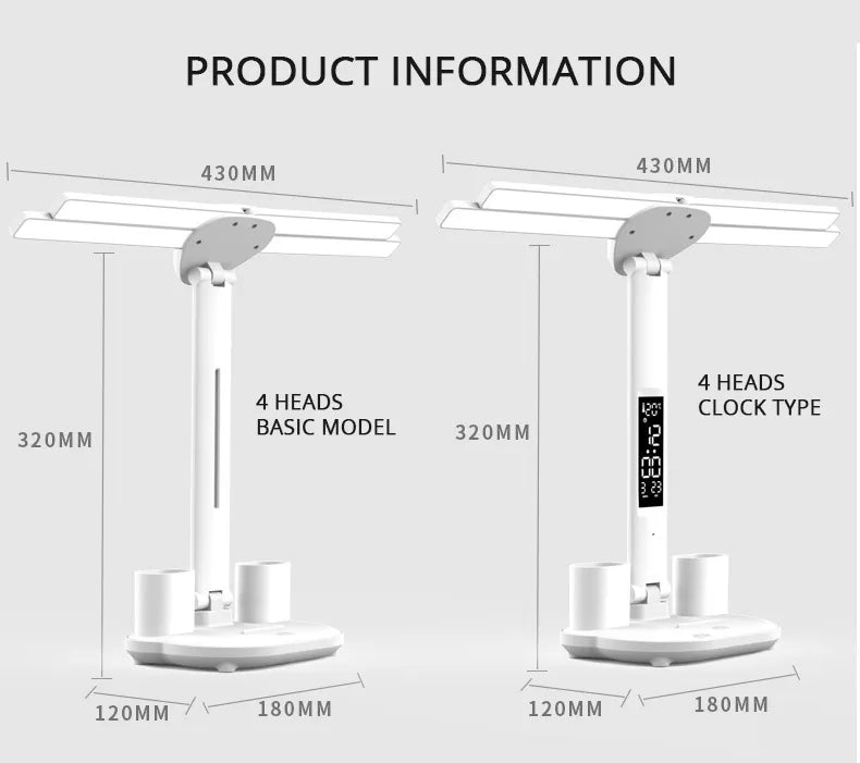 Smart Adjustable LED Desk Lamp with Fan, Touch Control, Time Date & Temperature Display