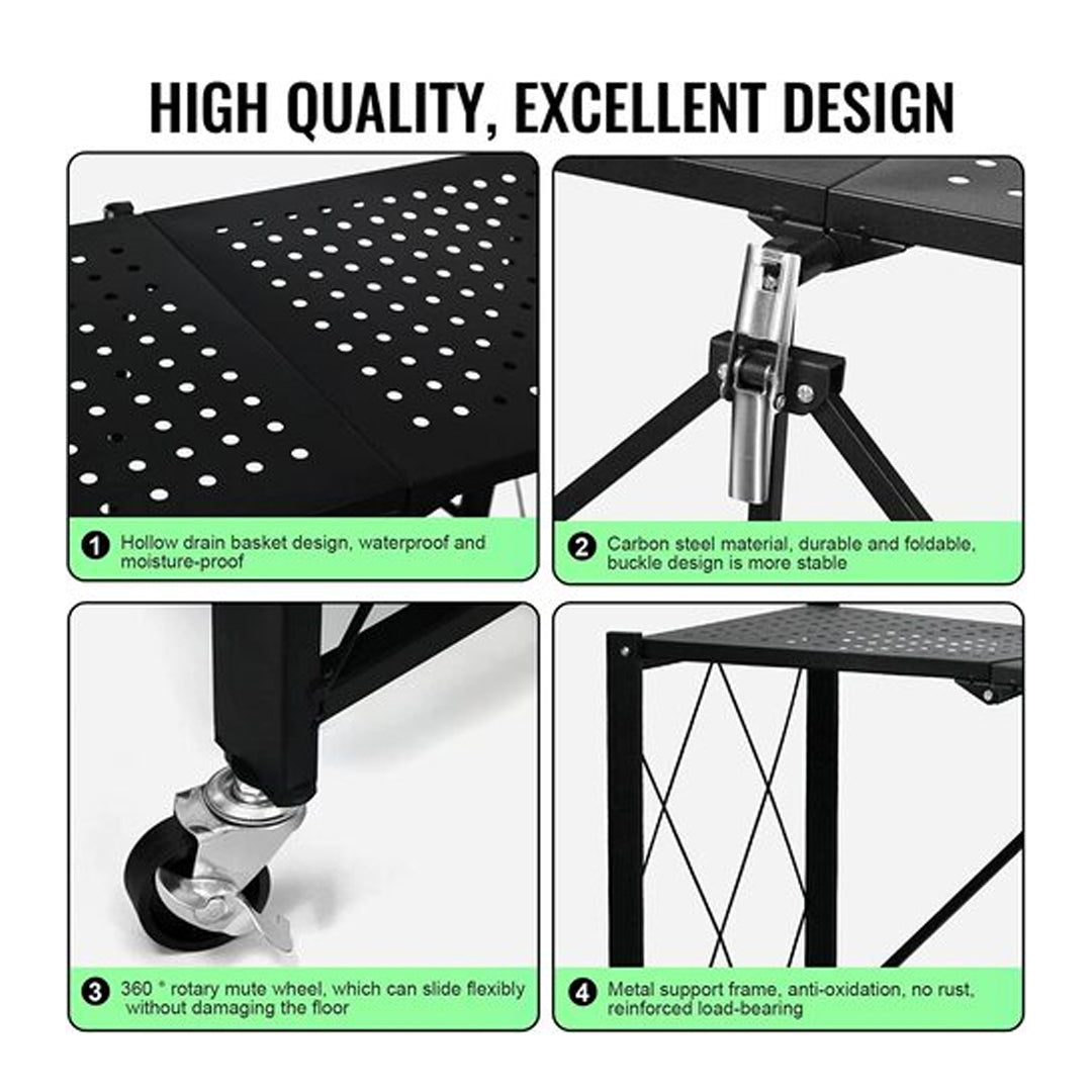 Multi Layer Foldable Metal Storage Rack Organizer with Wheels